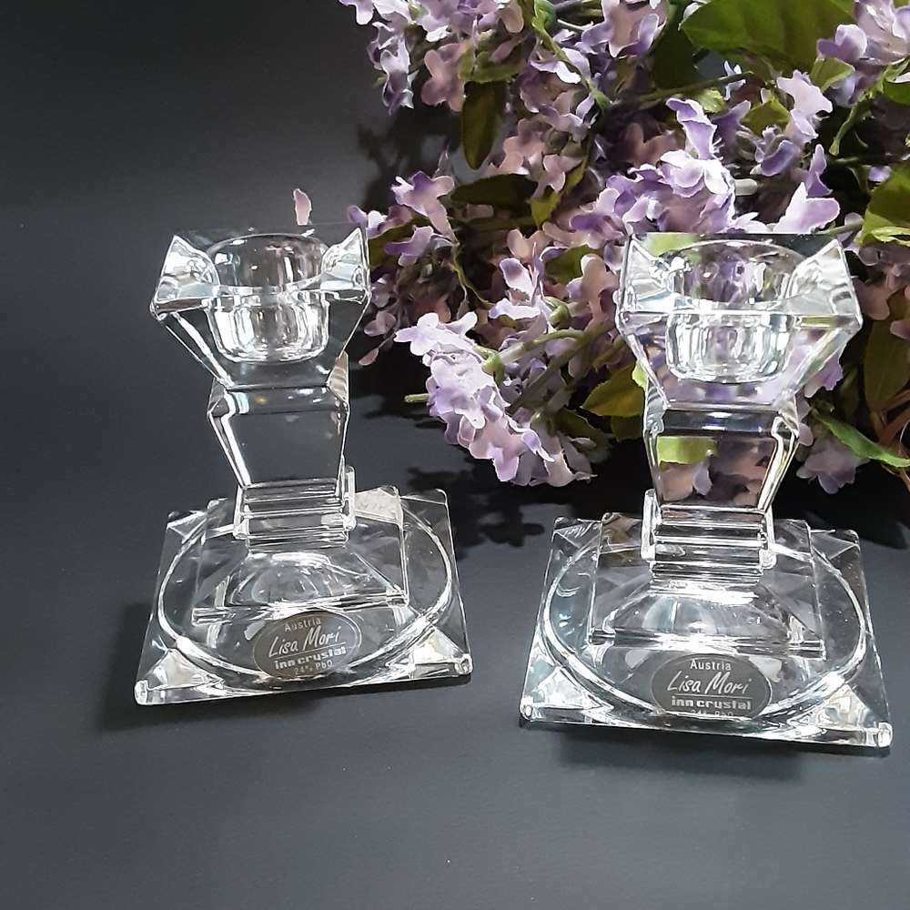 Vintage INN CRYSTAL Candle Holders Lisa Mori Austrian 24% Lead Crystal Glass